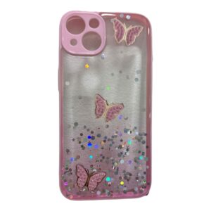 Case transparente rosado con mariposas iPhone 13